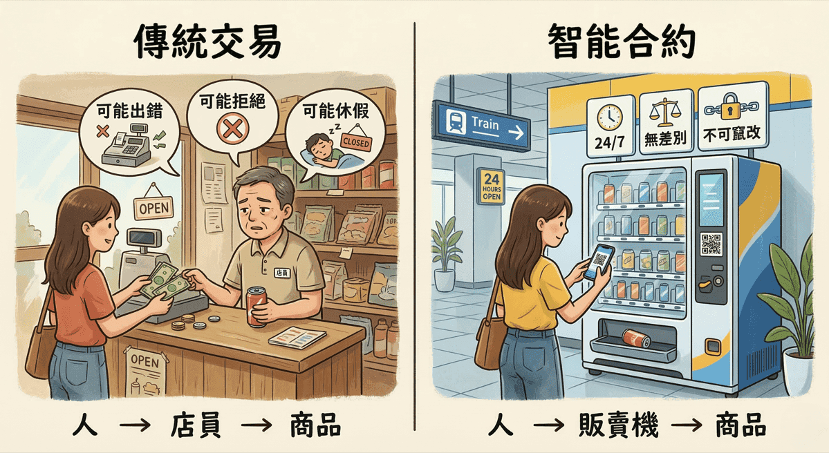 傳統交易 vs 智能合約